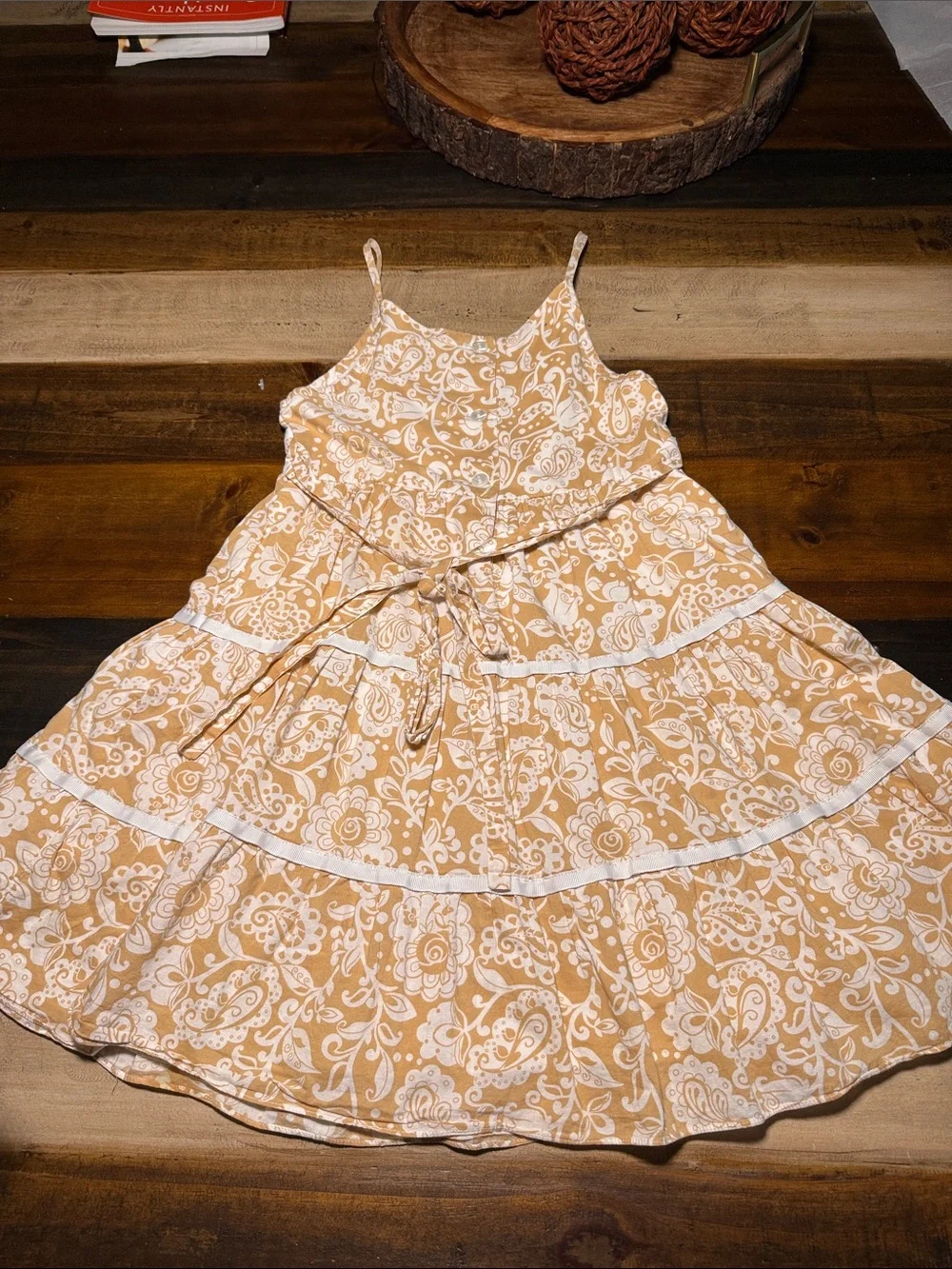 Toddler Girl Dress Tan & White